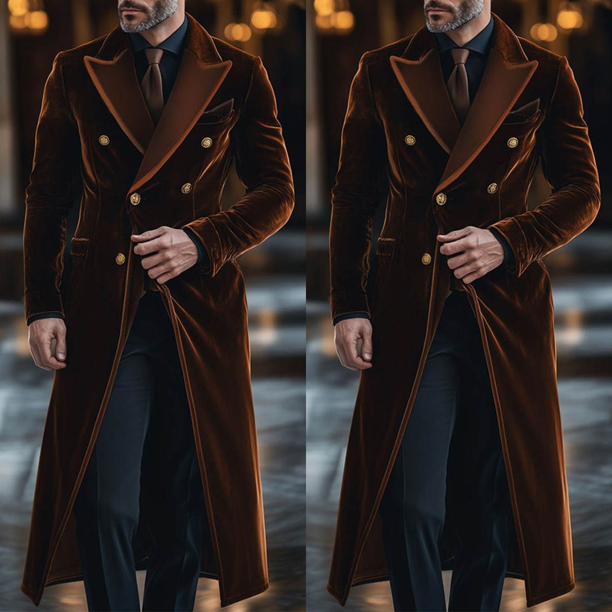 Men'S Formal Wear Waistcoat - Manteau Long en velours marron pour