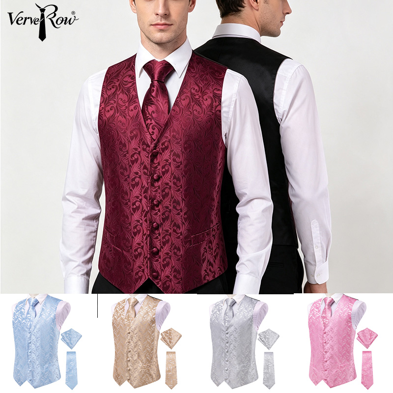 Men'S Formal Wear Waistcoat - Veste de costume jacquard florale bordeaux