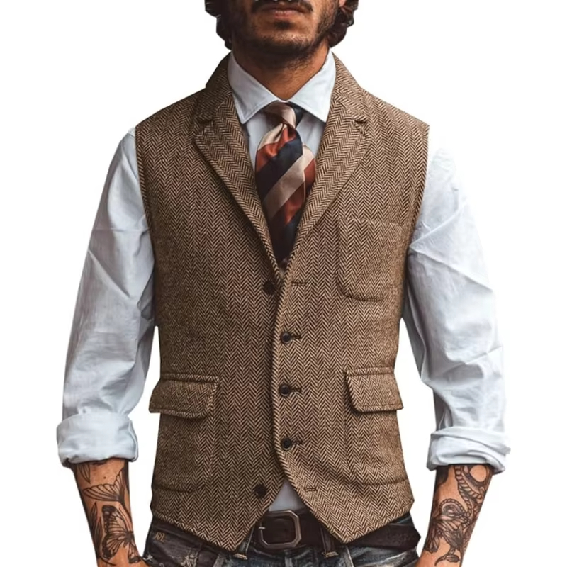 Men'S Formal Wear Waistcoat - Gilet Rétro en Tweed pour Homme,