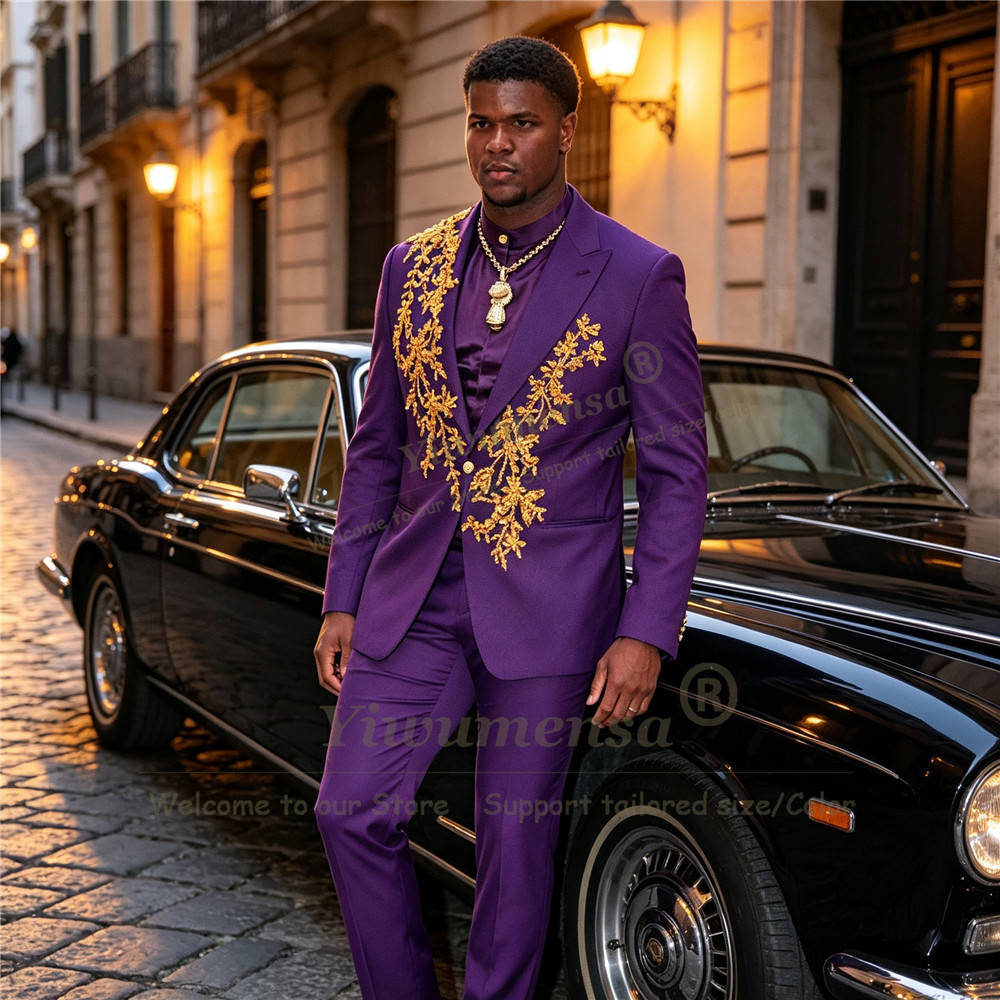 Men Formal Wear Purple - Costume Homme Violet Design Unique, Ensemble