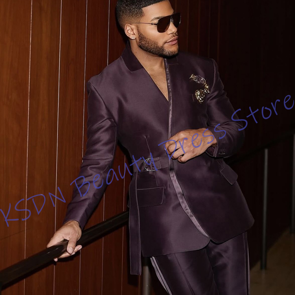 Men Formal Wear Purple - Costume deux pièces élégant en Satin